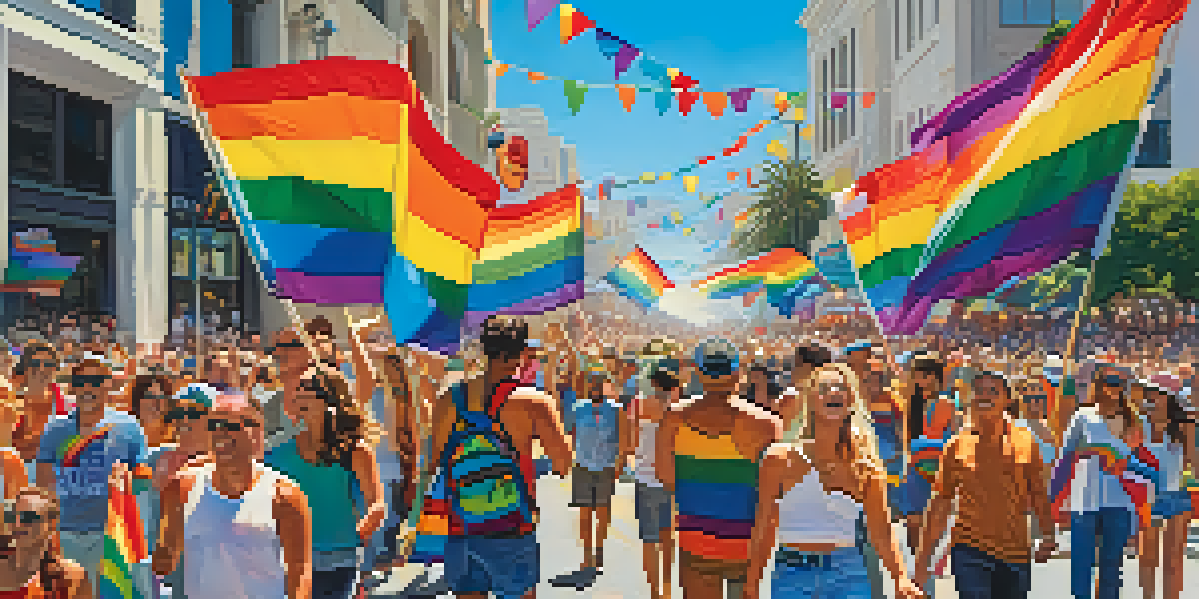 A lively parade at San Diego's Pride Festival with colorful floats and participants in vibrant costumes celebrating love and acceptance.