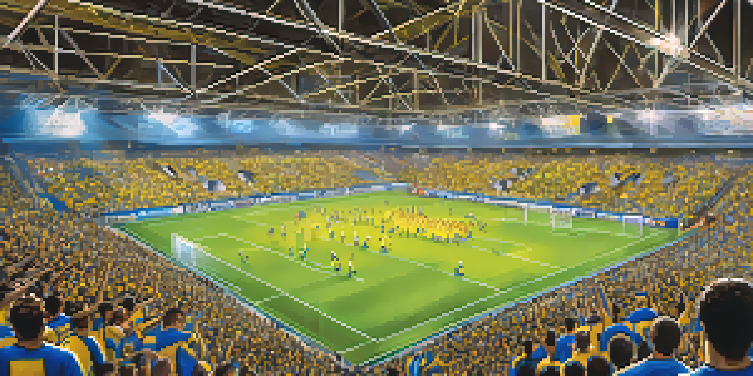 A lively indoor soccer match featuring the San Diego Sockers, with players in yellow and blue uniforms and a packed audience cheering.