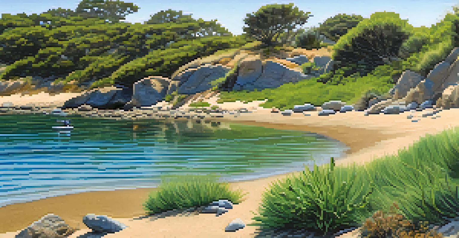 Close-up of a living shoreline in San Diego with native plants and rocks.