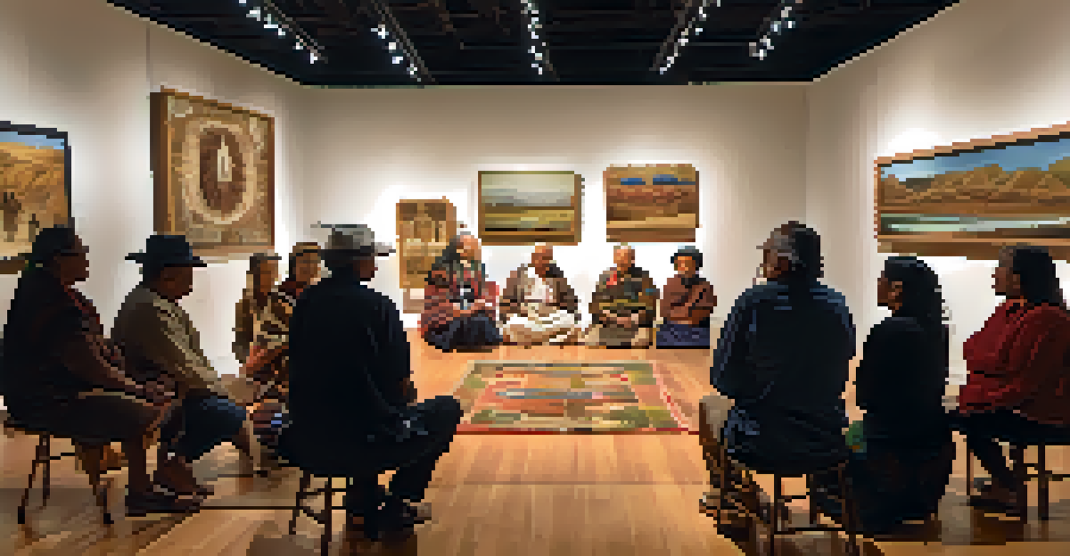 An elder sharing stories at a Kumeyaay storytelling event in a museum, with an audience listening intently.