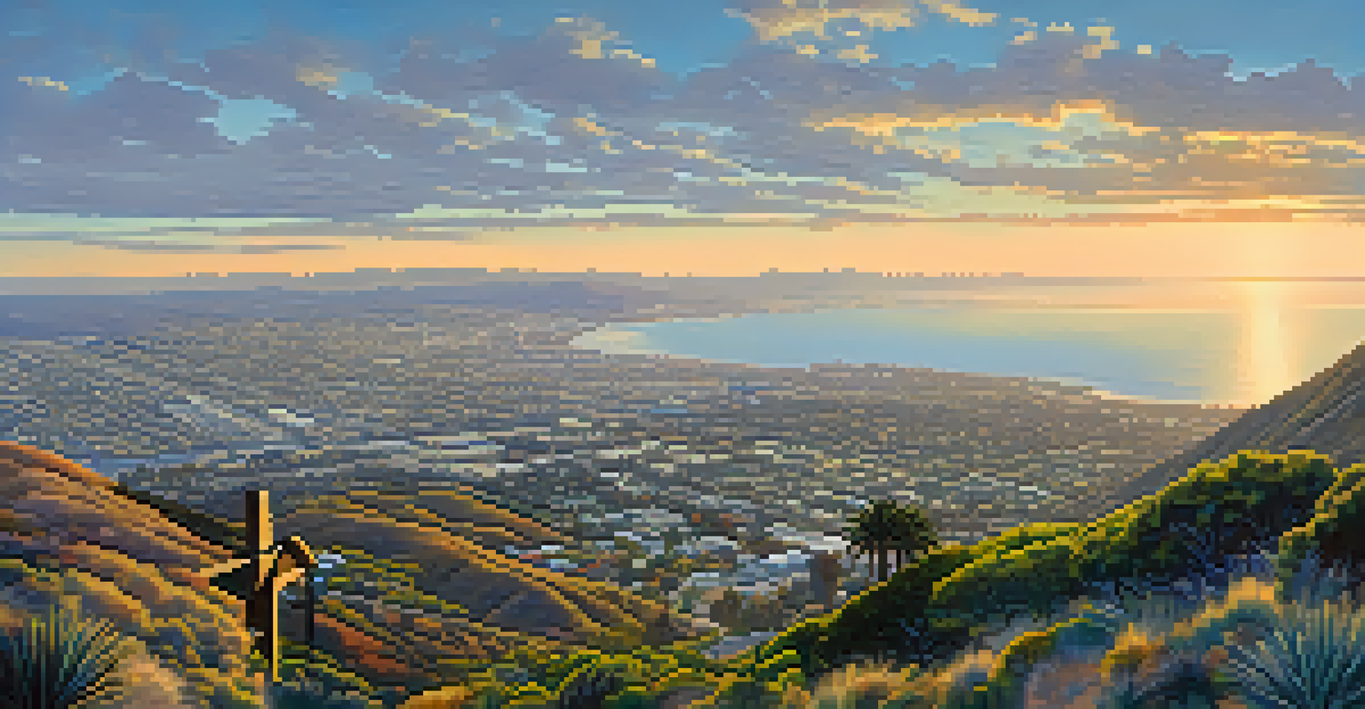 A scenic view from Mount Soledad overlooking San Diego, featuring the coastline and mountains with a prominent cross in the foreground.