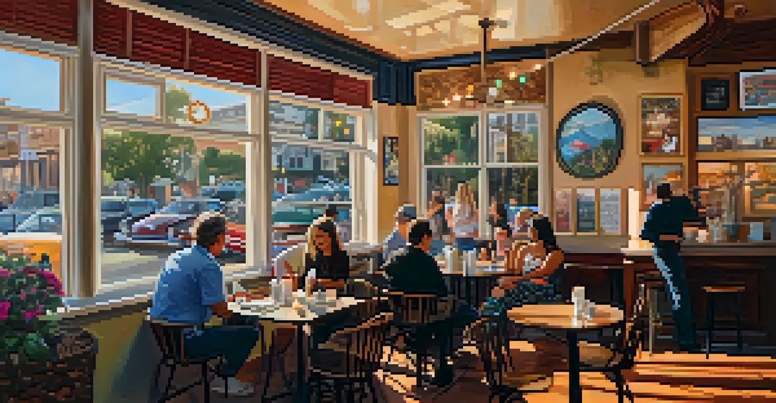 A café filled with art, where musicians are performing and visitors enjoy their drinks, creating a vibrant atmosphere.