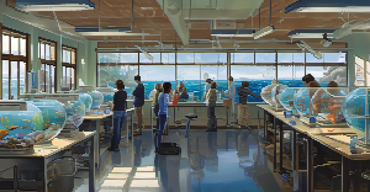 Students in a marine biology lab at the Scripps Institution of Oceanography conducting experiments.