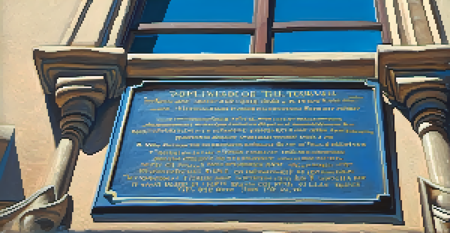 A close-up view of a historic plaque on a San Diego building, with flowers surrounding it under a clear sky.