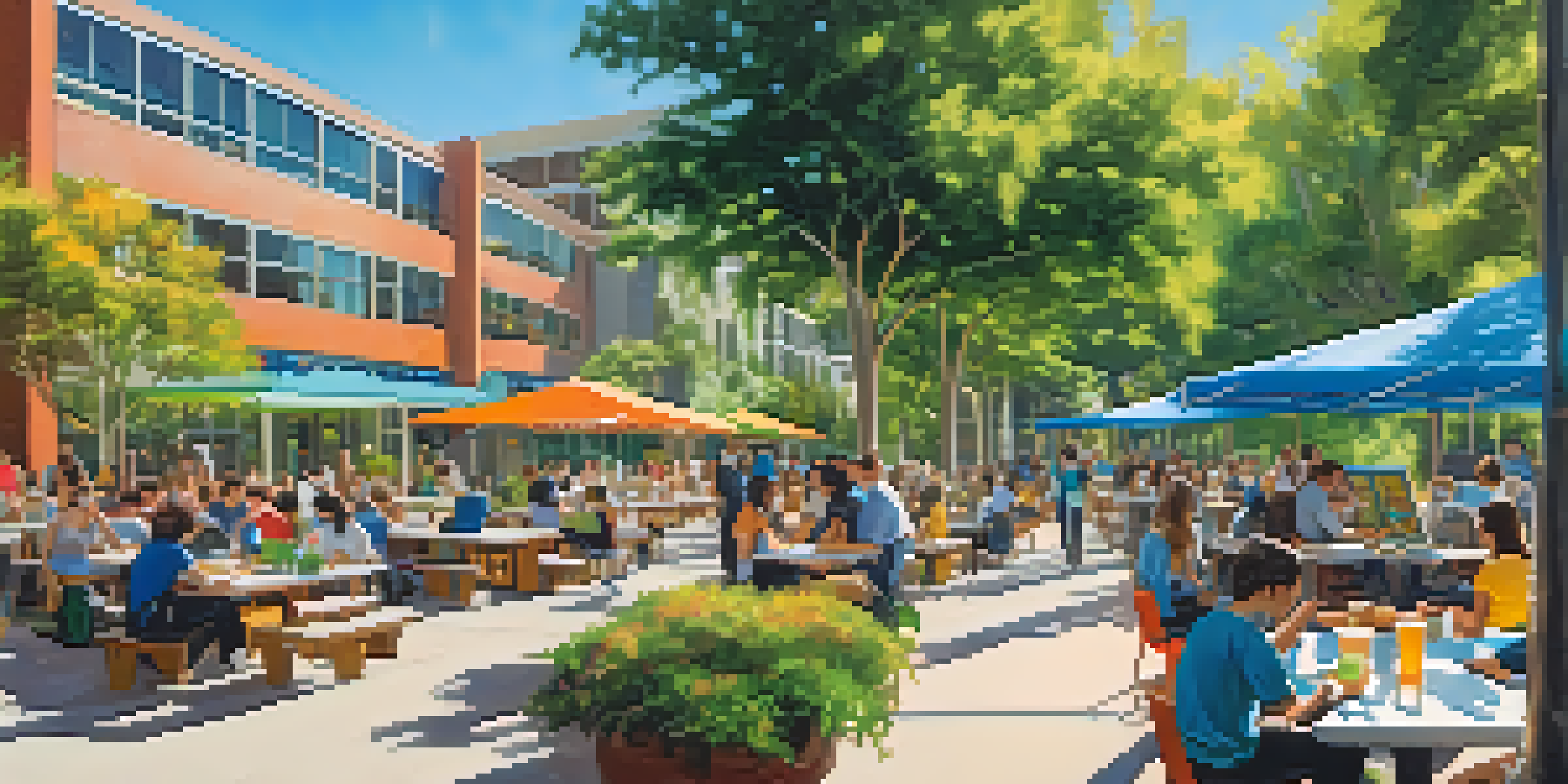 Students collaborating on research outside on a sunny day at UC San Diego, with greenery and modern buildings in the background.