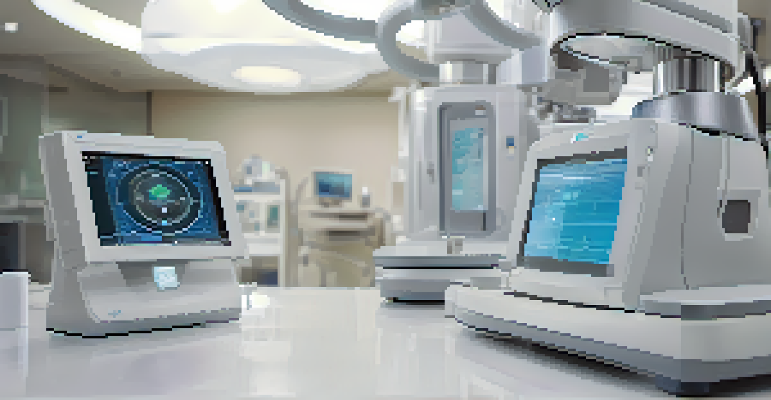 A detailed close-up of a cutting-edge medical device being tested in a modern clinic setting.