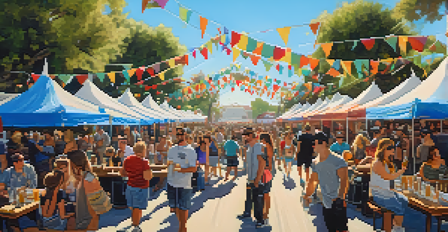 A lively outdoor beer festival in San Diego with attendees enjoying craft beers, food trucks, and live music under sunny skies.