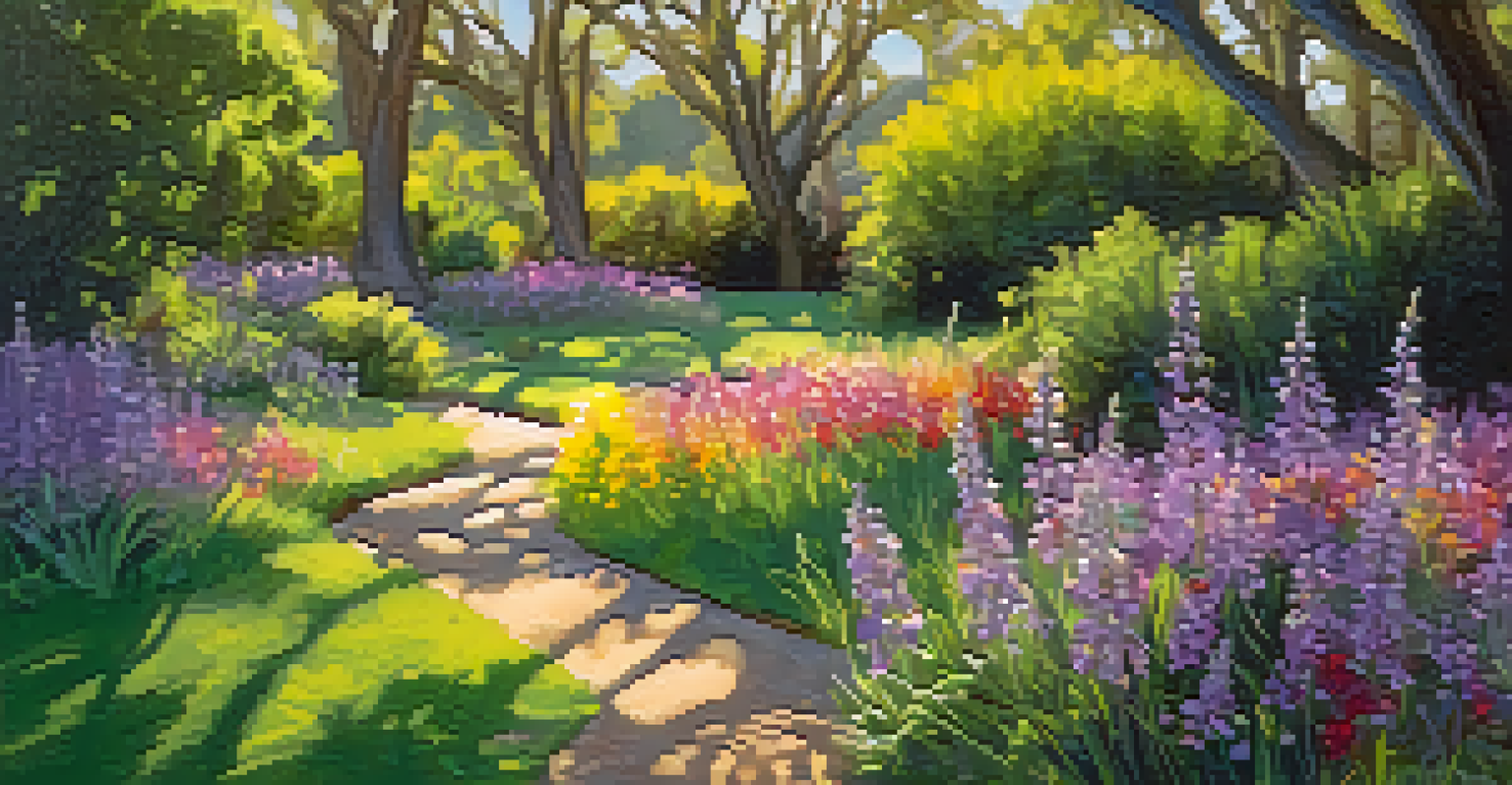 Close-up of blooming wildflowers in a San Diego park during spring with vibrant colors and sunlight.