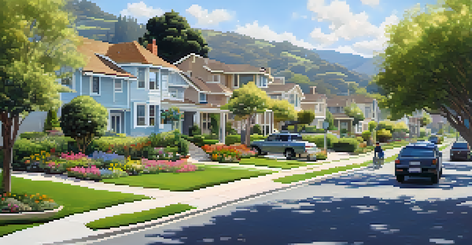 A serene suburban neighborhood in Carmel Valley, San Diego, with families enjoying the outdoors and beautiful homes.