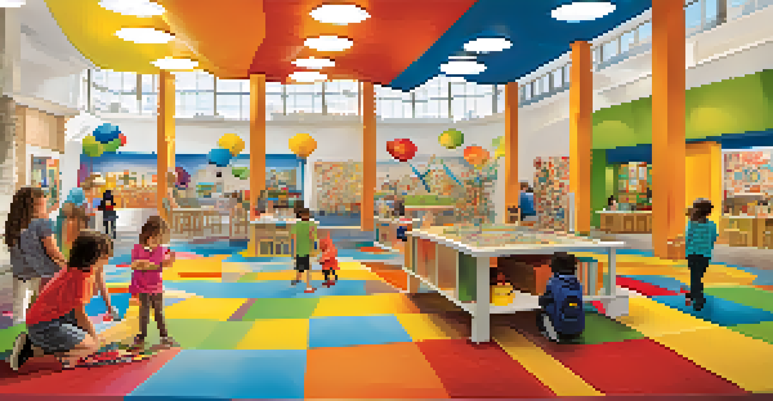 Children joyfully participating in hands-on art exhibits at the New Children's Museum, surrounded by vibrant colors and creative chaos.