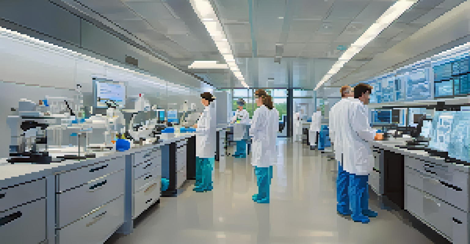 Inside the Sanford Consortium, researchers in lab coats using high-tech equipment in a bright, modern lab environment.