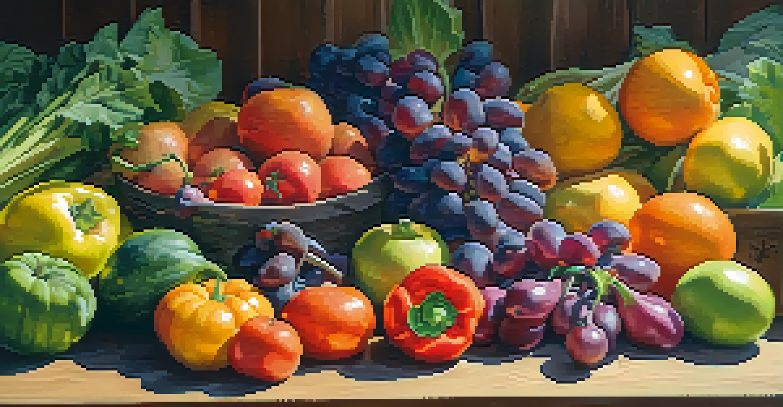 A close-up of fresh, colorful produce at a San Diego farmers' market, highlighting the vibrant vegetables and fruits in a rustic setting with natural lighting.