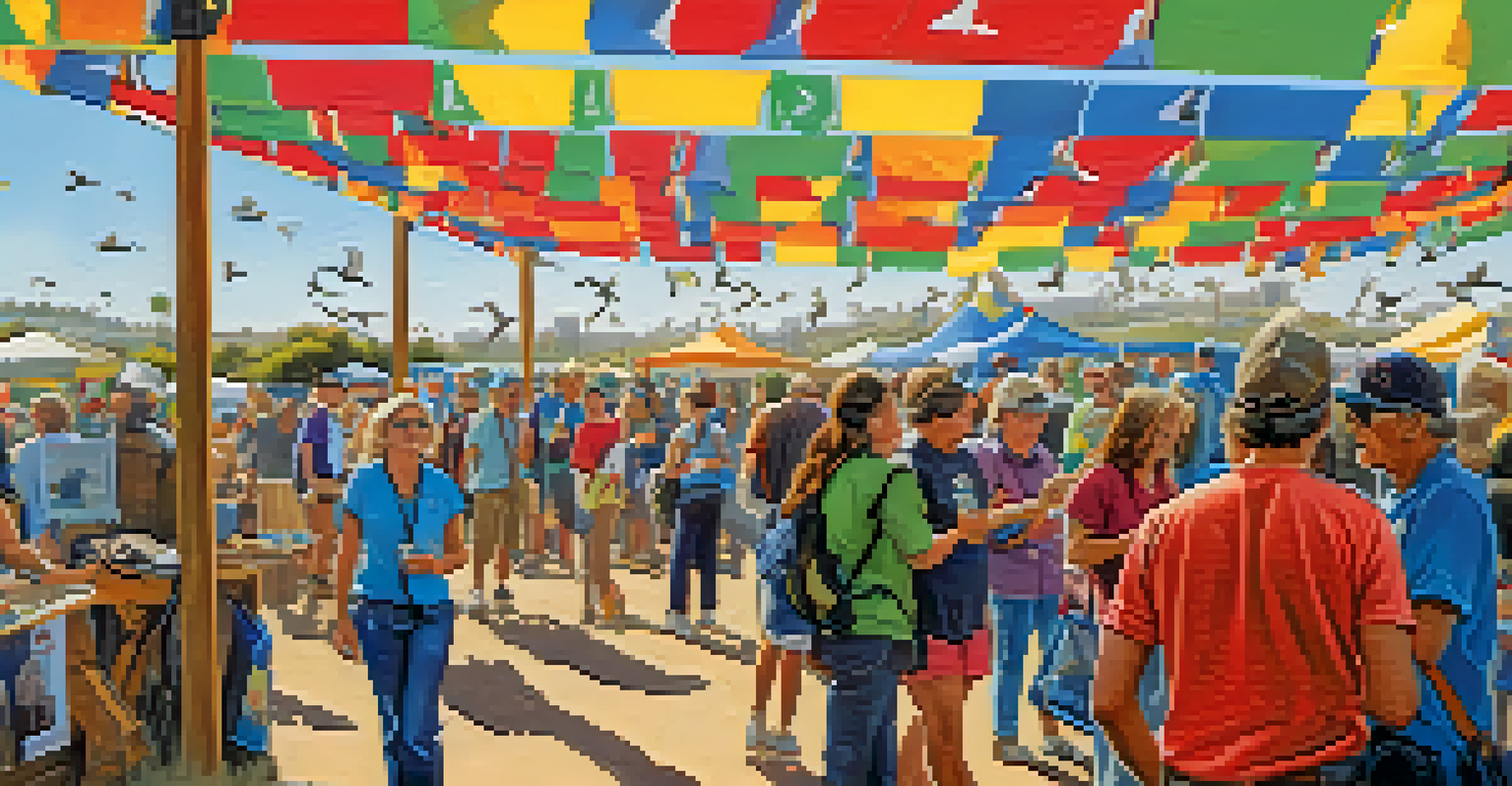 Participants enjoying the San Diego Bird Festival with guided tours and colorful displays, celebrating local birdwatching culture.