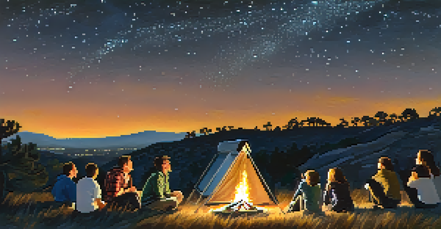 Campers enjoying a stargazing night at Cuyamaca Rancho State Park, with a clear starry sky and a telescope in view.