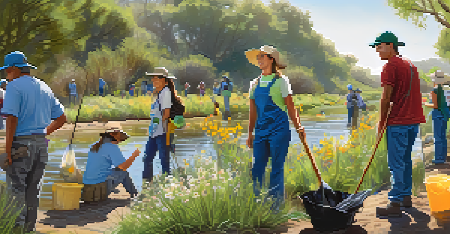 Local residents participating in a clean-up event along the San Diego River, highlighting community efforts in conservation.