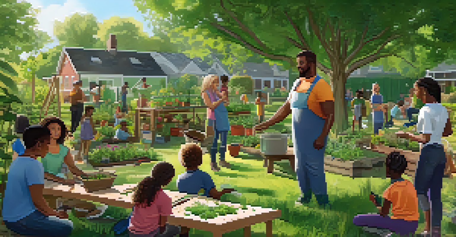 A workshop in a community garden showing people learning about sustainable gardening practices.