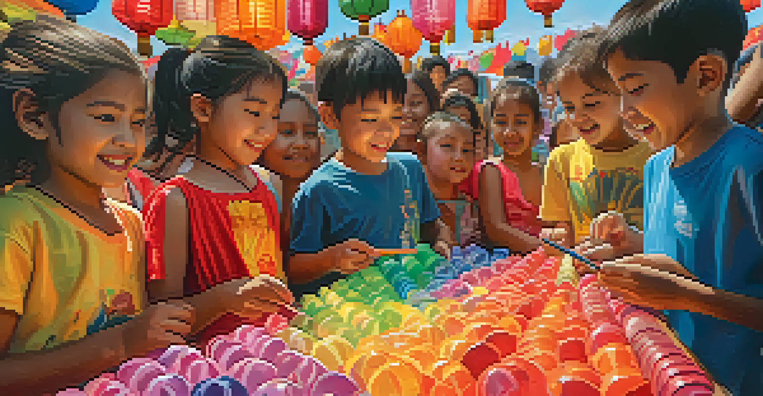 Children happily making lanterns during the festival, showcasing their creativity and enthusiasm.