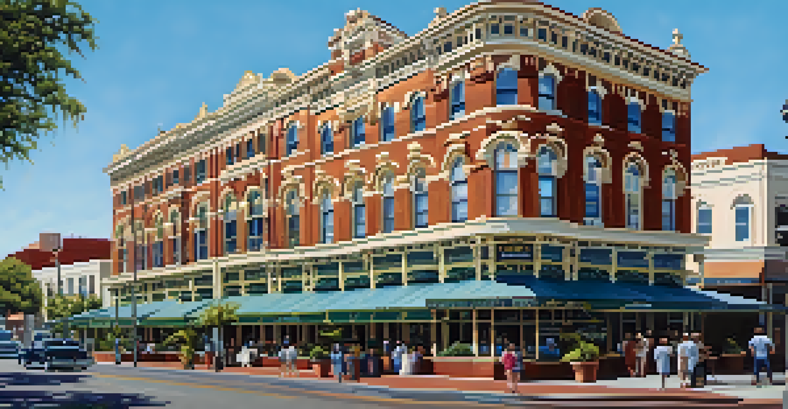 The Horton Grand Hotel in the Gaslamp Quarter, showcasing its historic architecture and intricate details under a clear blue sky.