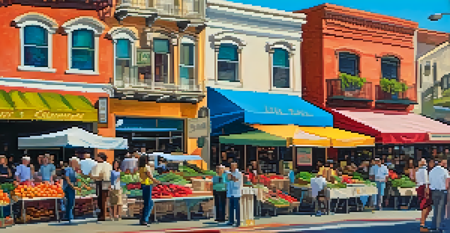 A lively street fair in Little Italy, San Diego, with colorful market stalls and people enjoying the festive atmosphere.