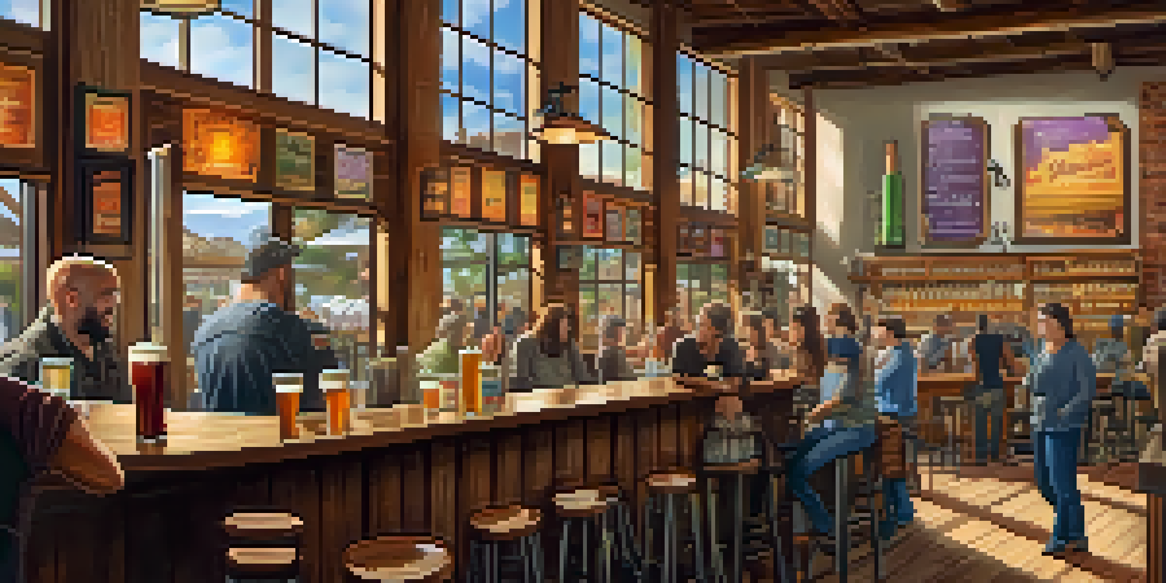 A bustling San Diego brewery with a wooden bar showcasing a flight of colorful Hazy IPAs and patrons enjoying their drinks in a warmly lit atmosphere.