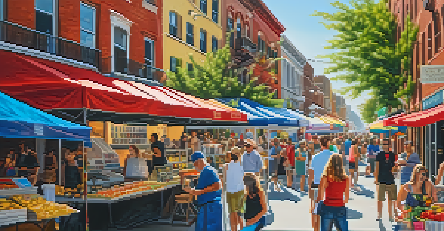 A lively Little Italy Art Walk in San Diego, featuring local artists displaying their works amidst food vendors and live music.
