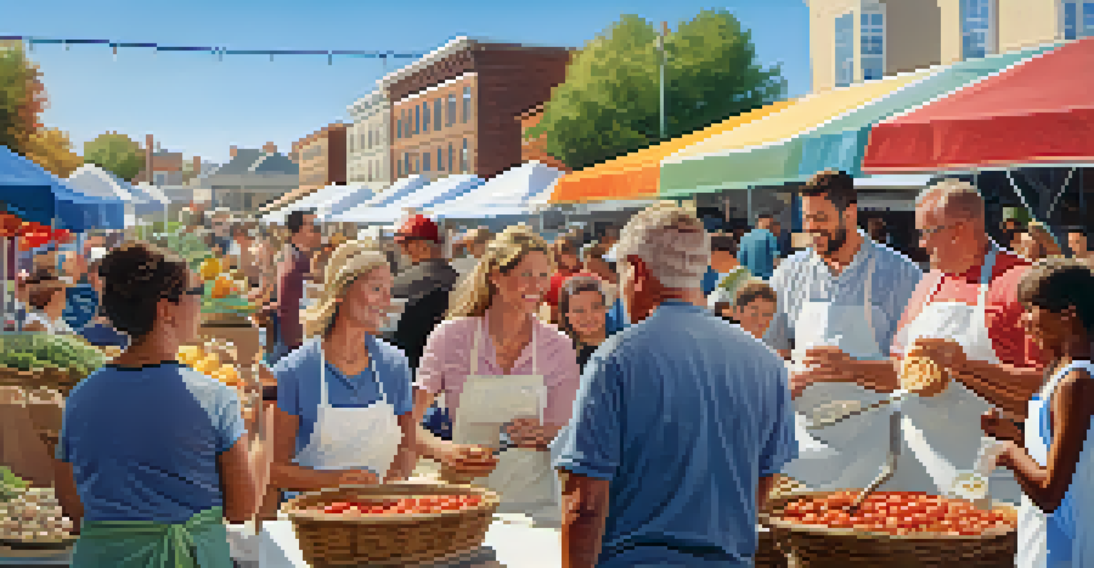 A family attending a cooking demonstration at a farmers market, learning about local produce from a chef.