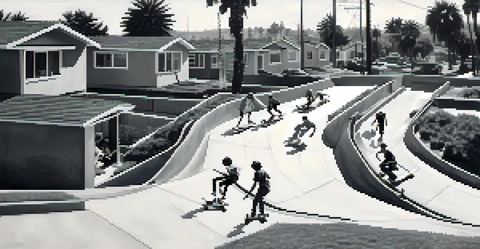 A historical view of early skaters practicing in a San Diego neighborhood during the 1960s.