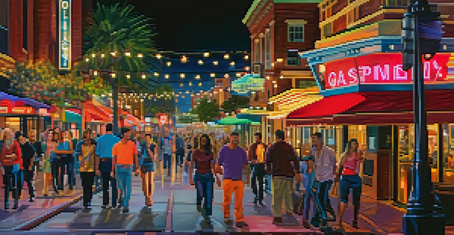 A vibrant nightlife scene in the Gaslamp Quarter of San Diego, with neon lights and bustling streets.