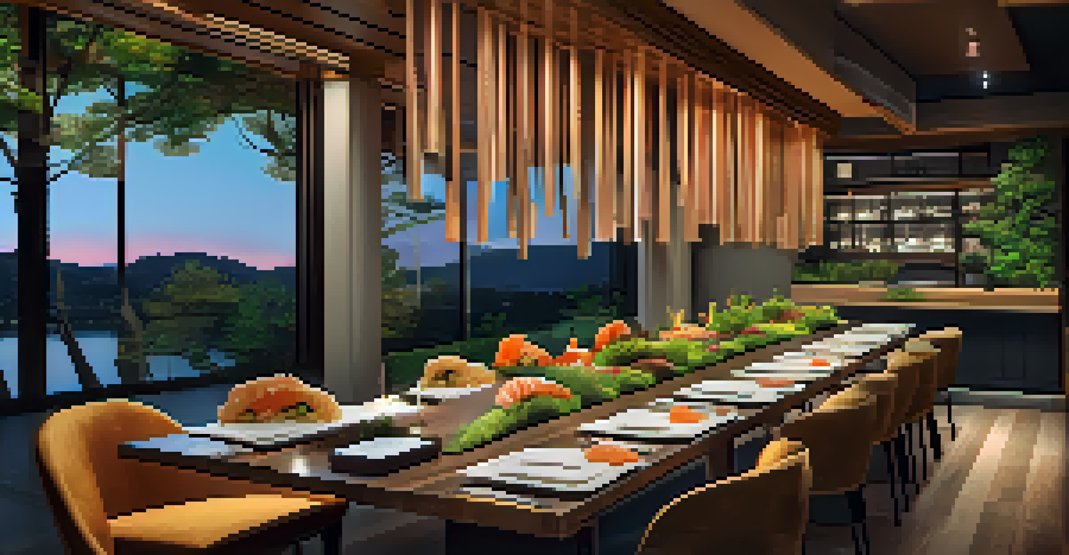 A sophisticated vegan sushi platter displayed in a modern restaurant setting, with an emphasis on vibrant colors and textures against a warm, inviting backdrop.