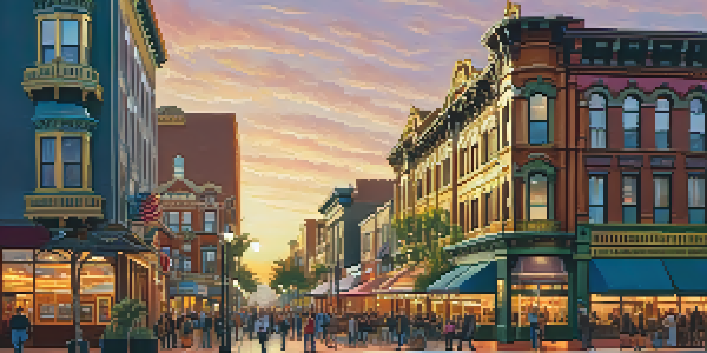 A lively street scene in San Diego's Gaslamp Quarter featuring Victorian buildings and people walking.