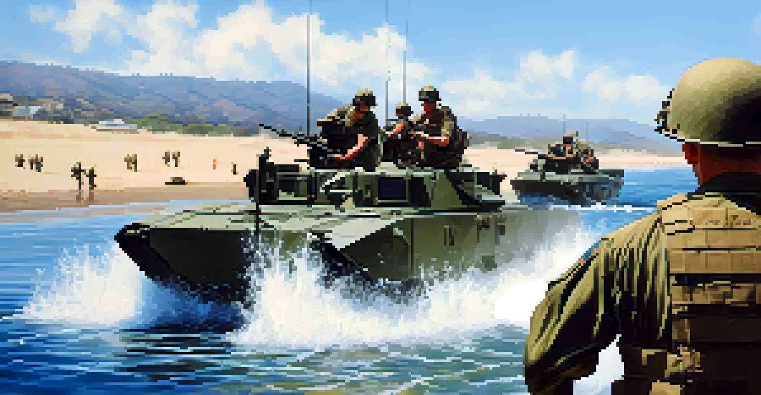 Marines launching from a landing craft into the ocean during an amphibious training exercise in San Diego.