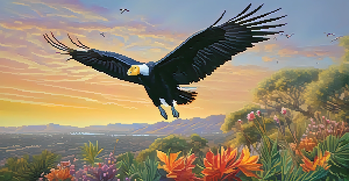 A scenic view of a wildlife conservation center in San Diego, featuring a California condor flying above and endangered species such as an Arabian oryx and a black-footed ferret in a lush environment.