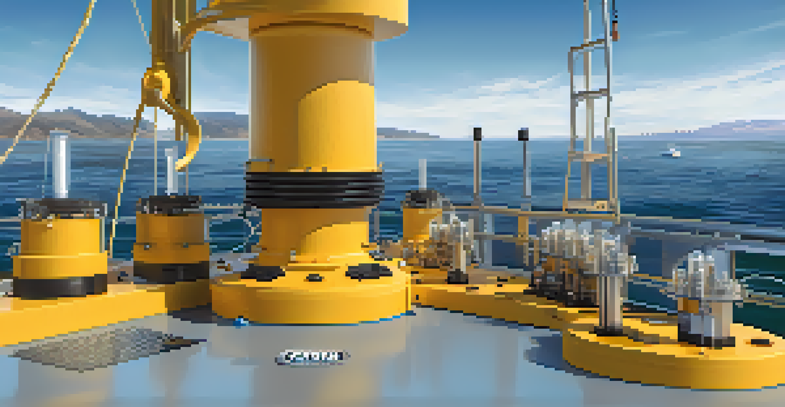 Close-up of advanced oceanographic sensors on a research vessel with ocean water and mountains in the background.