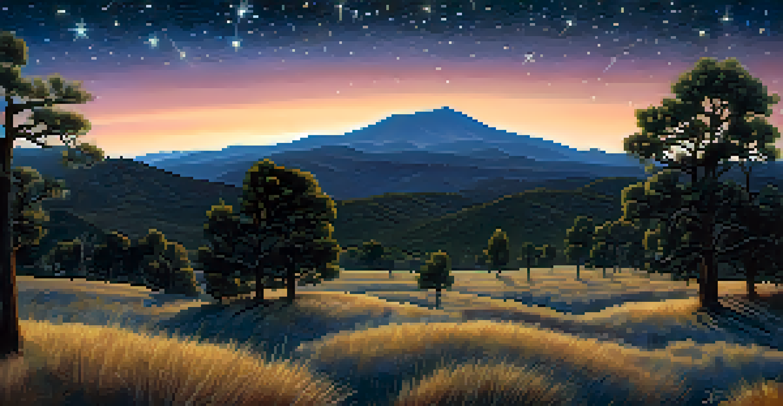 A beautiful view of Mount Laguna at dusk, with a clear night sky full of stars.