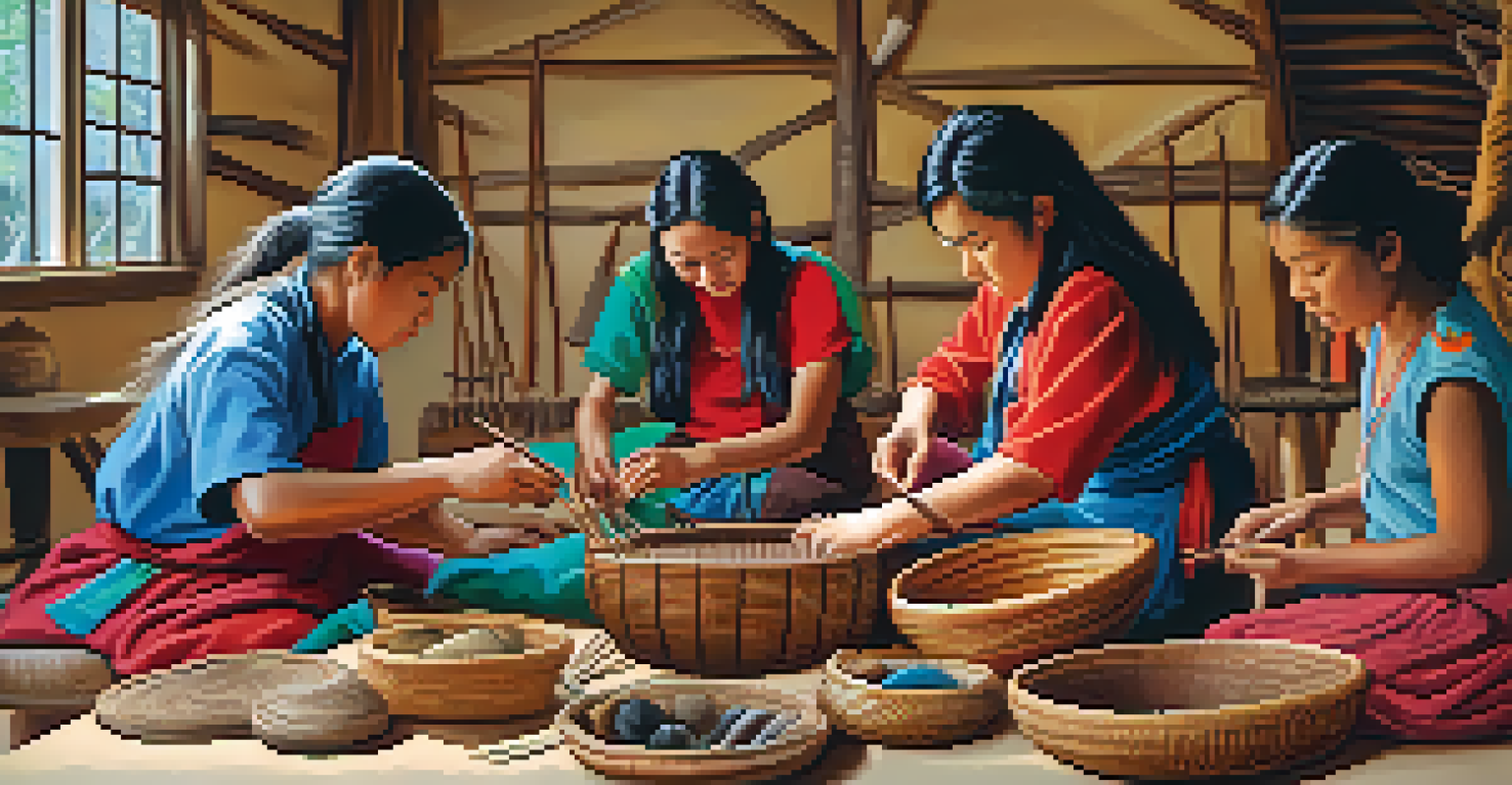 Participants in a Kumeyaay Museum workshop, learning traditional basket weaving with colorful materials.