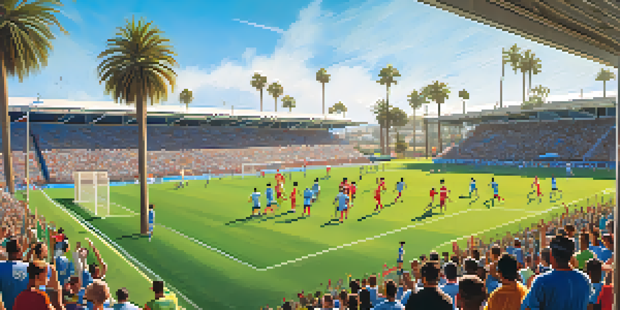 A lively soccer match occurring in San Diego, with players in colorful jerseys and enthusiastic fans in the background.