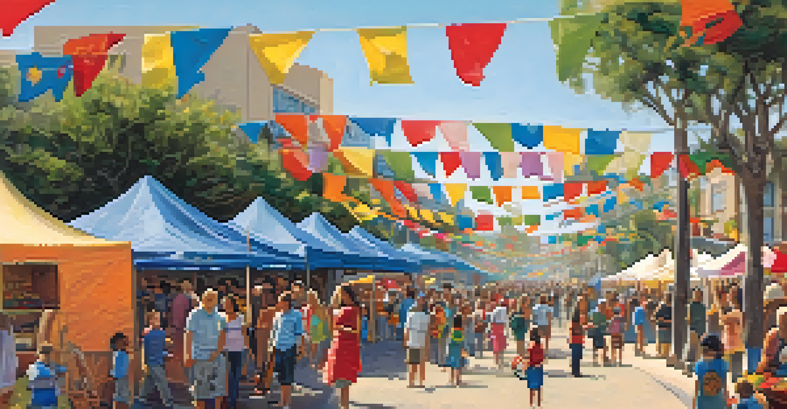 Families at an outdoor festival, with children participating in crafts and stalls offering local foods and crafts.