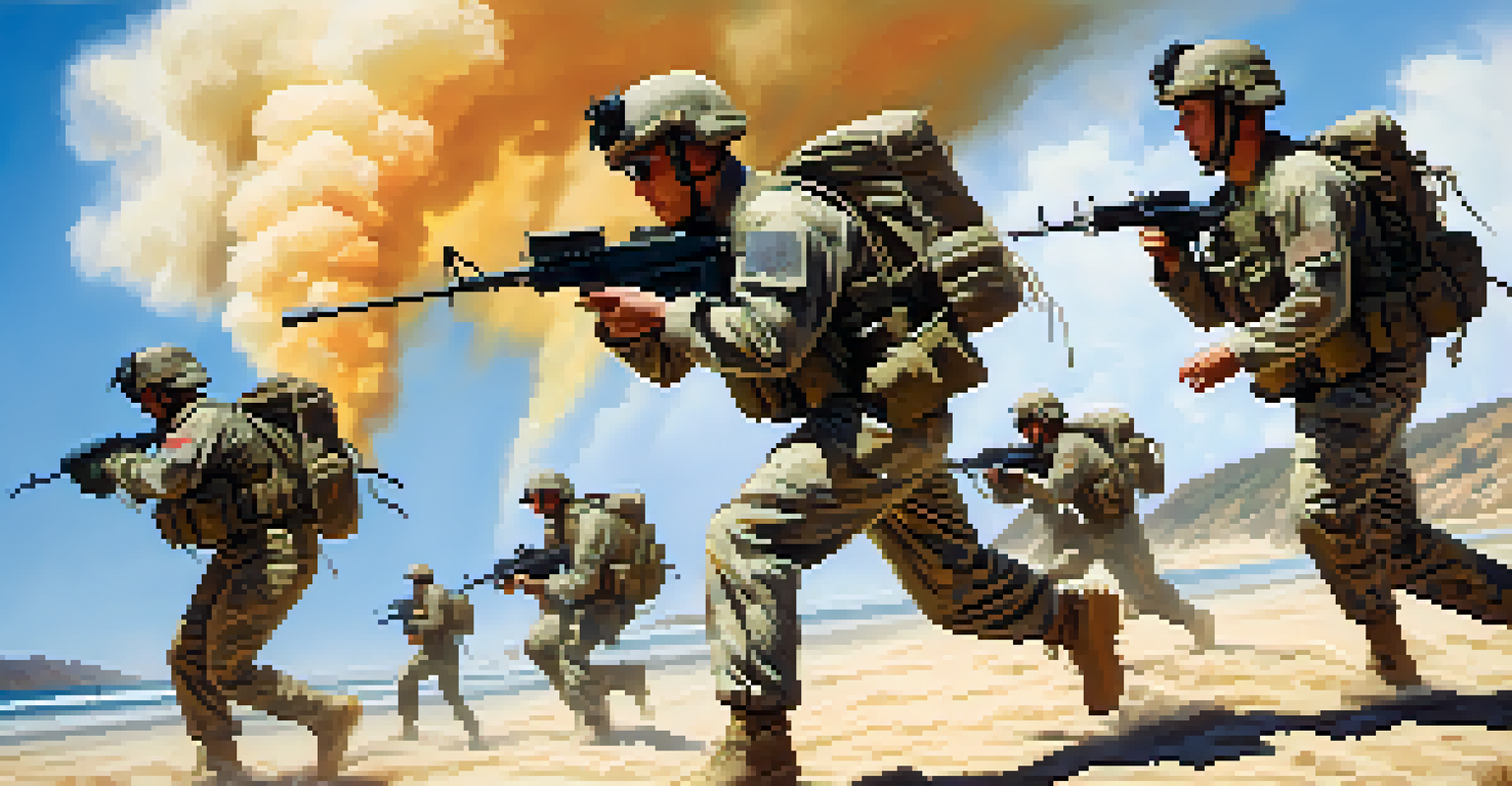 Marines engaged in training exercises at Camp Pendleton, showcasing various terrains.