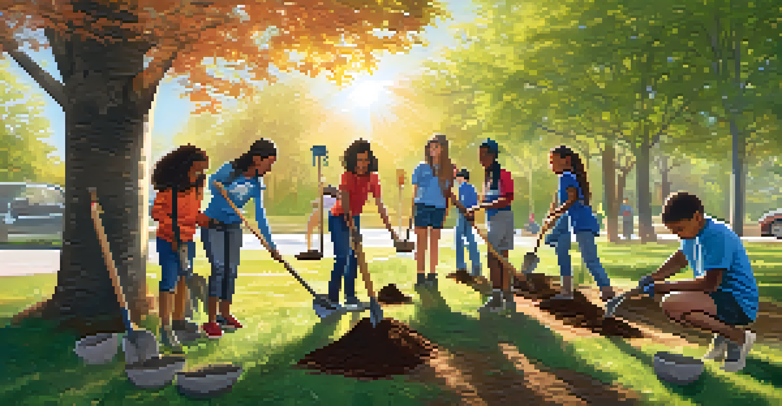 Youth volunteering for a tree planting event in a community park.