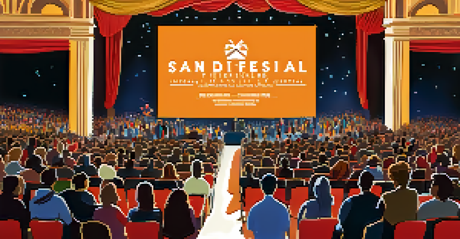 A panel discussion at the film festival with diverse filmmakers on stage, surrounded by a decorated backdrop and festival logo.