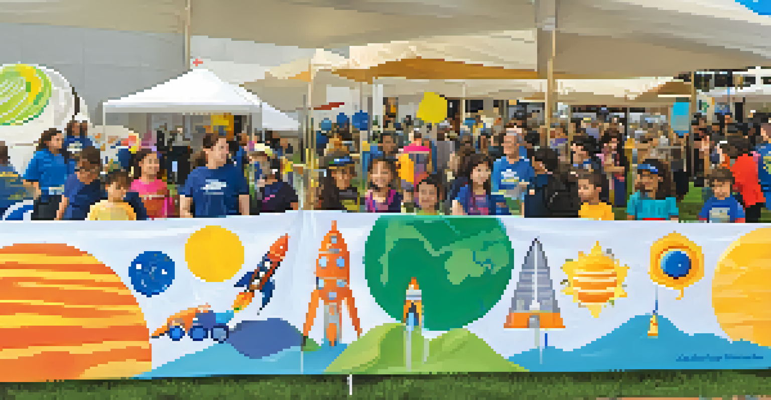Children and families engaging in hands-on science activities at a community outreach event.