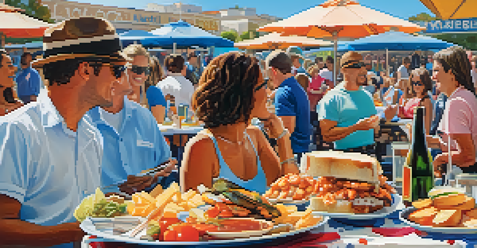 A vibrant display of various gourmet food dishes from festival vendors, highlighting the culinary scene at a music festival.