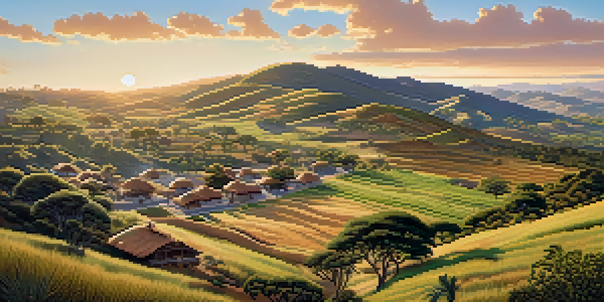 A peaceful San Diego landscape with rolling hills, traditional Kumeyaay village, and villagers interacting harmoniously with nature.