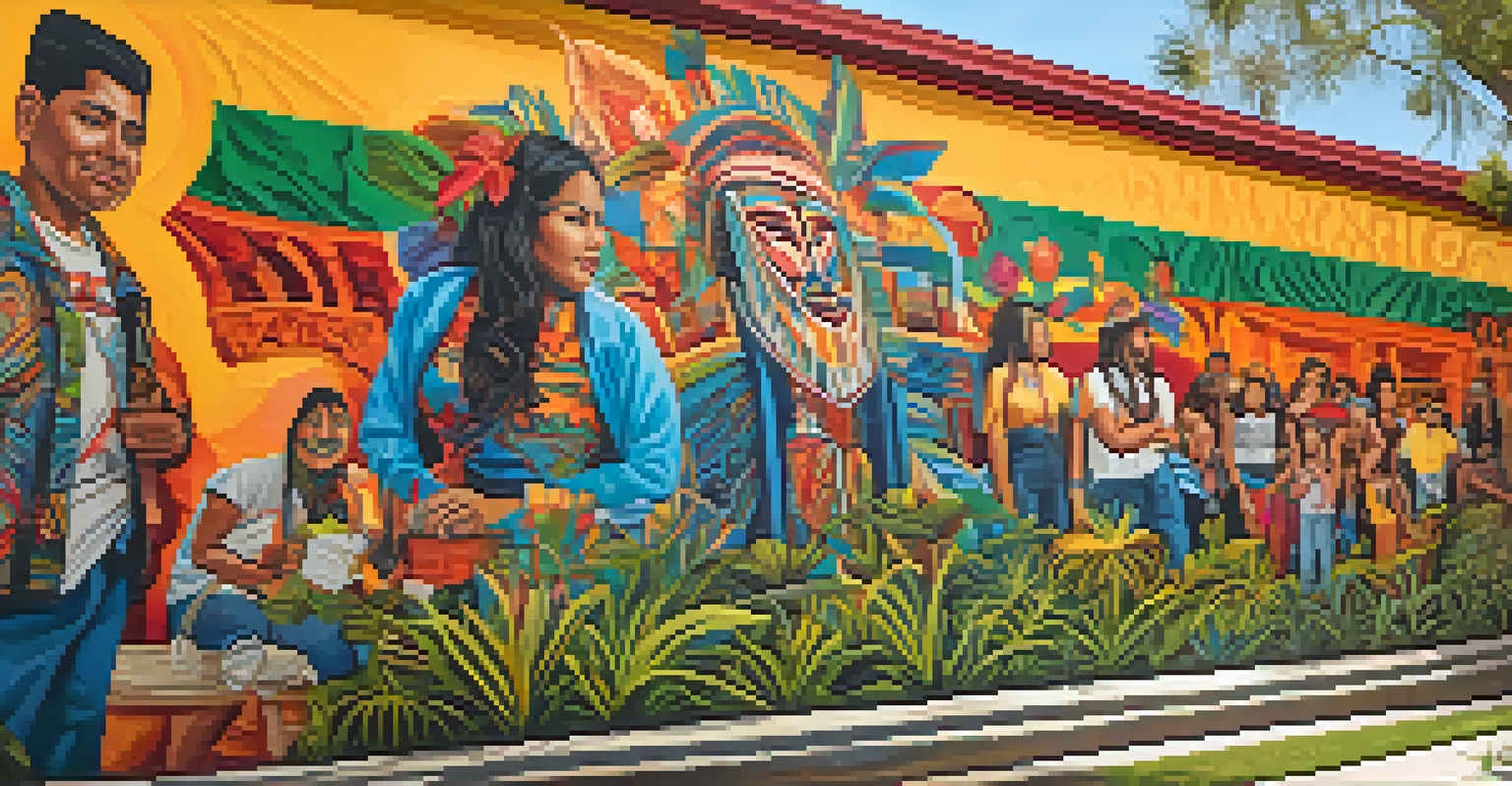 A vibrant mural in Chicano Park celebrating cultural identity and pride with intricate designs.
