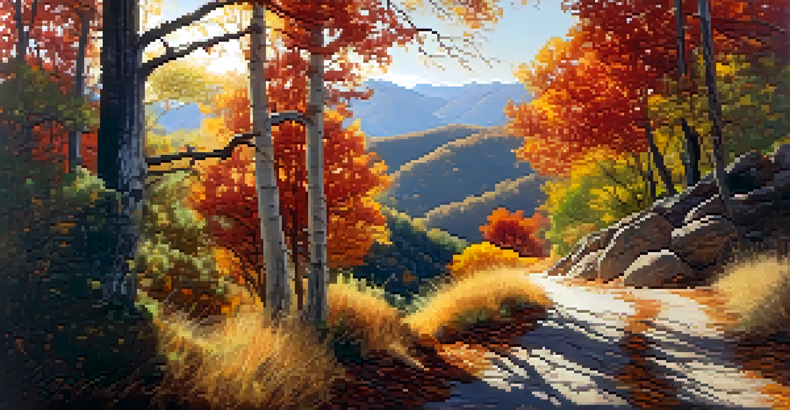 An autumn landscape of Cleveland National Forest with colorful trees and a winding path under sunlight.