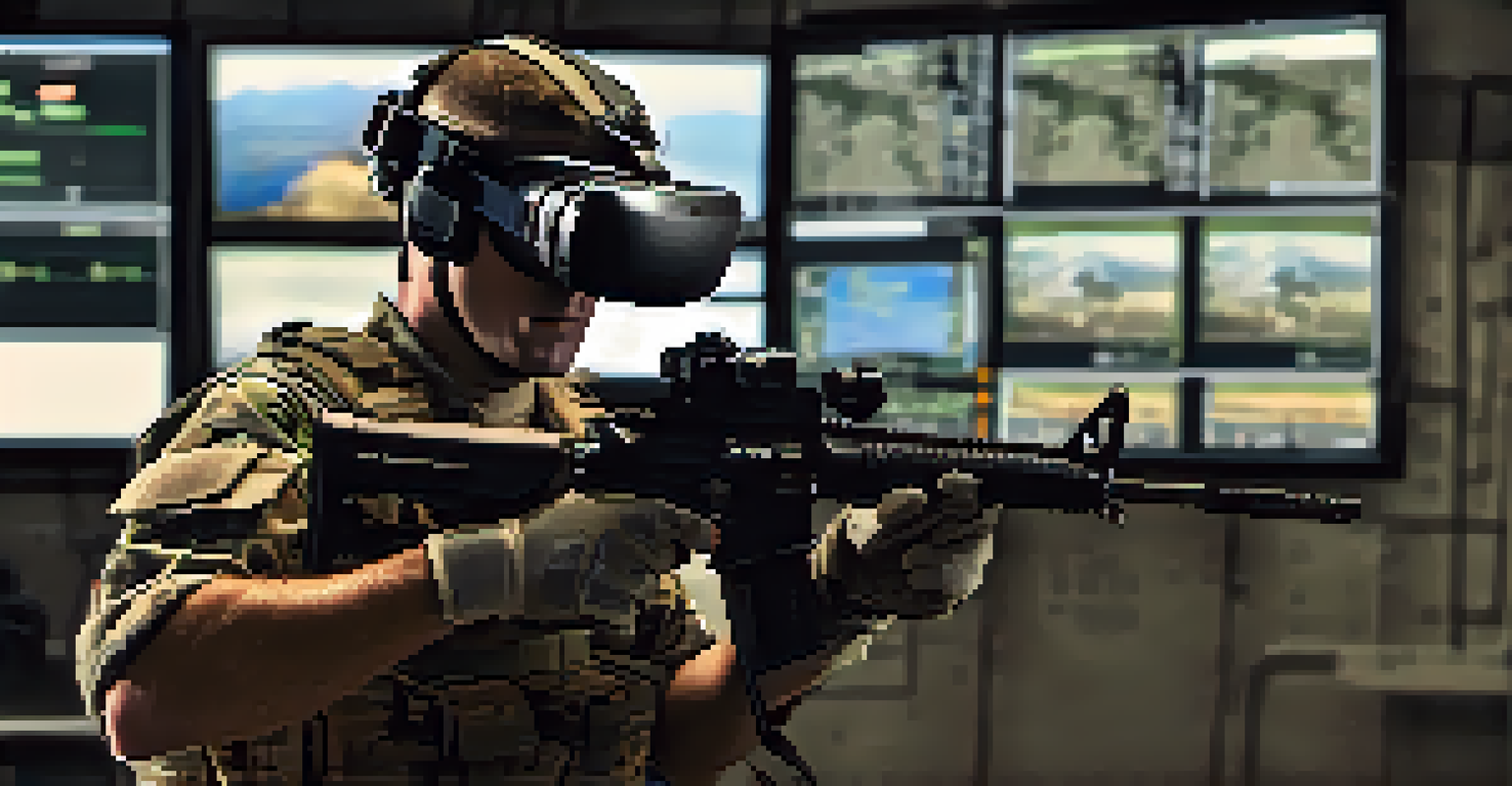A soldier using virtual reality technology for training in a military facility.