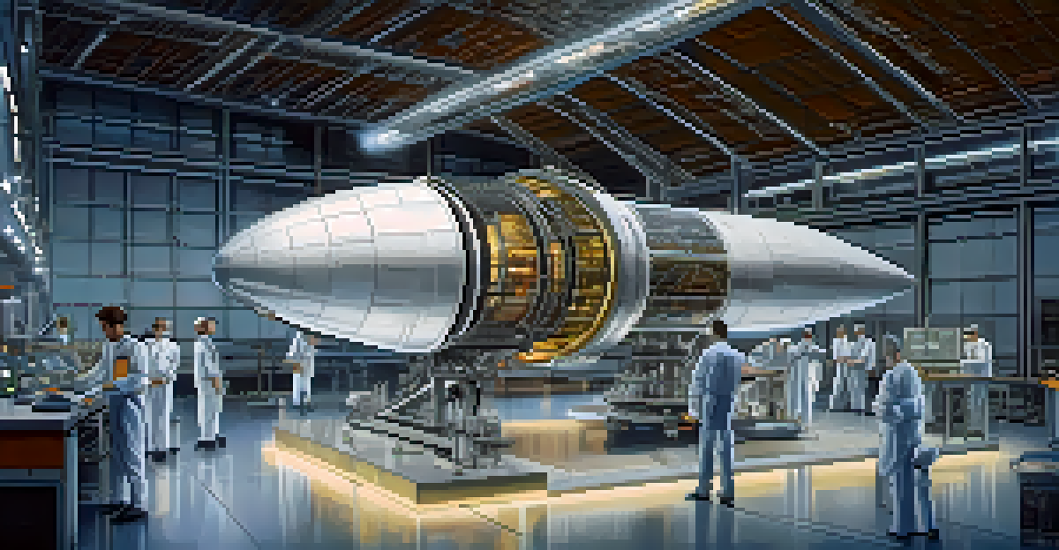 Close-up of a futuristic satellite in a high-tech lab with engineers working on it.