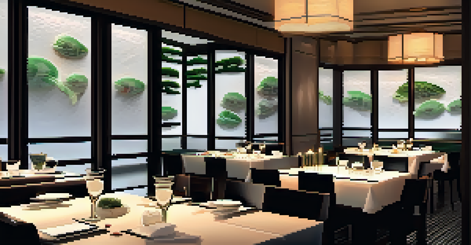 A refined dining table in a high-end sushi restaurant featuring sushi selections, sake glasses, and minimalist decor.