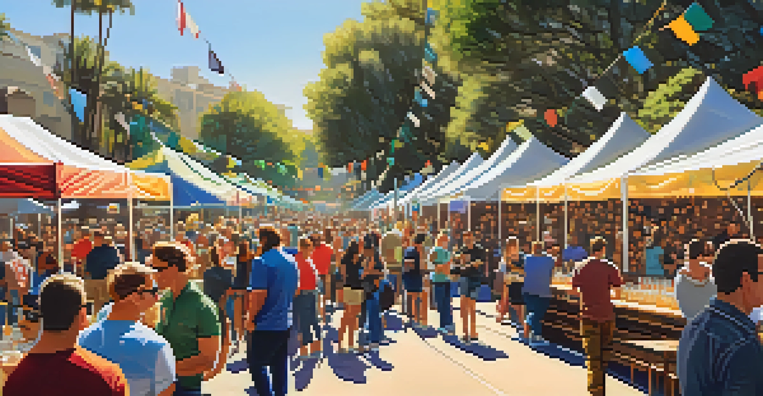 A lively craft beer festival with people tasting beers and enjoying food pairings.