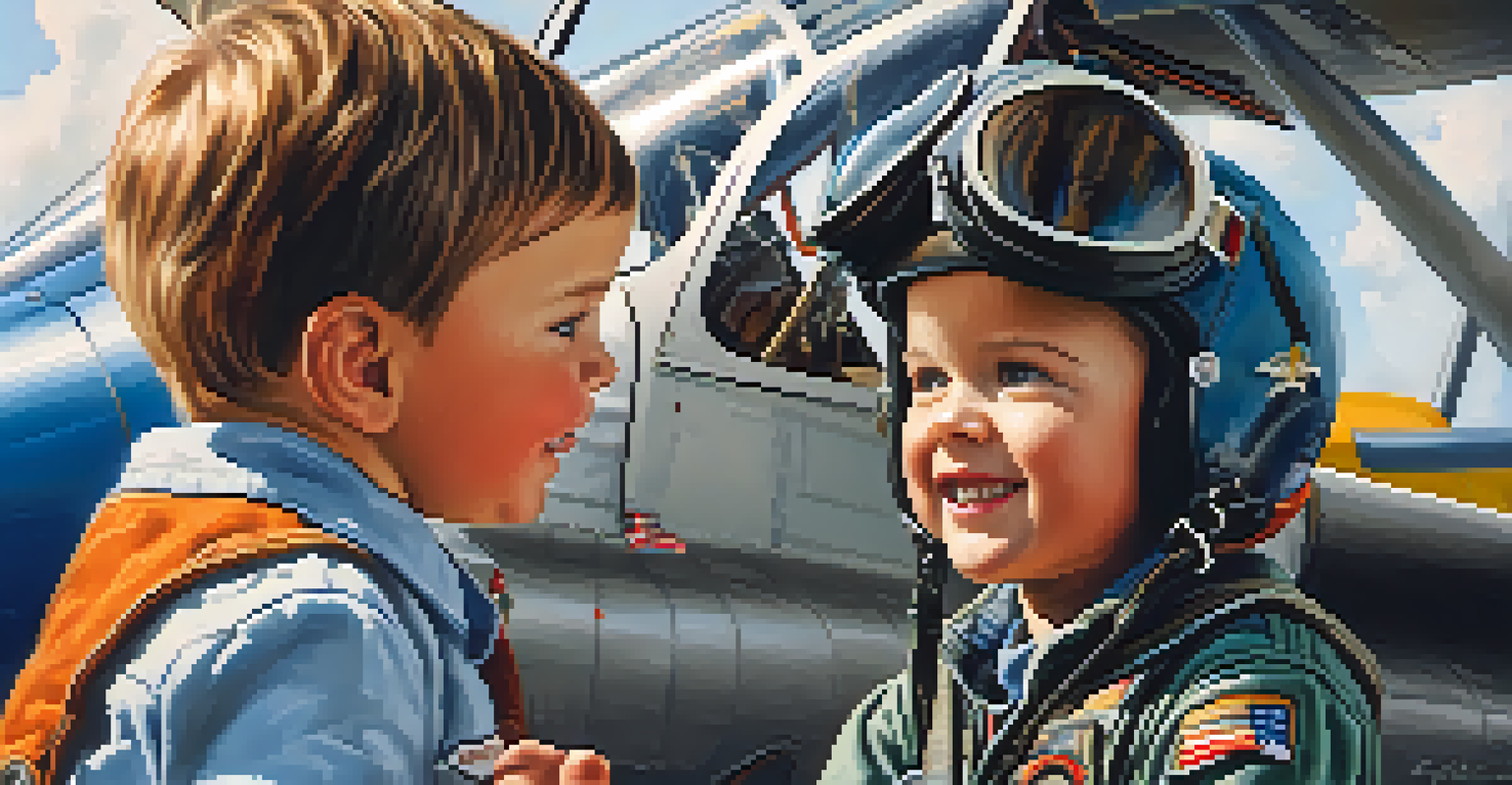 A child learning about aviation from a pilot at an educational booth during the air show.
